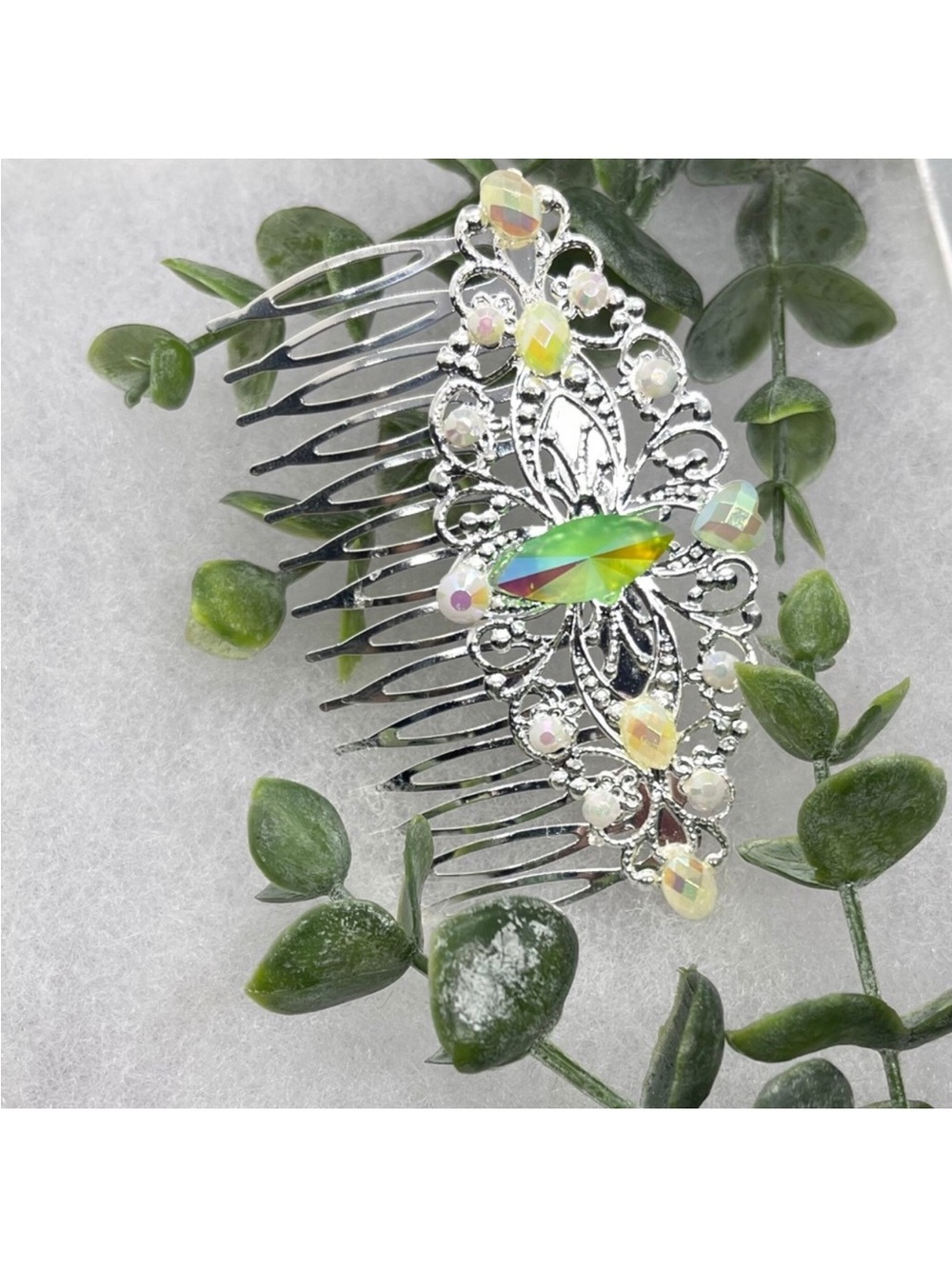 Elegant Silver Hair Comb with Iridescent Accents FINAL PRICE DROP